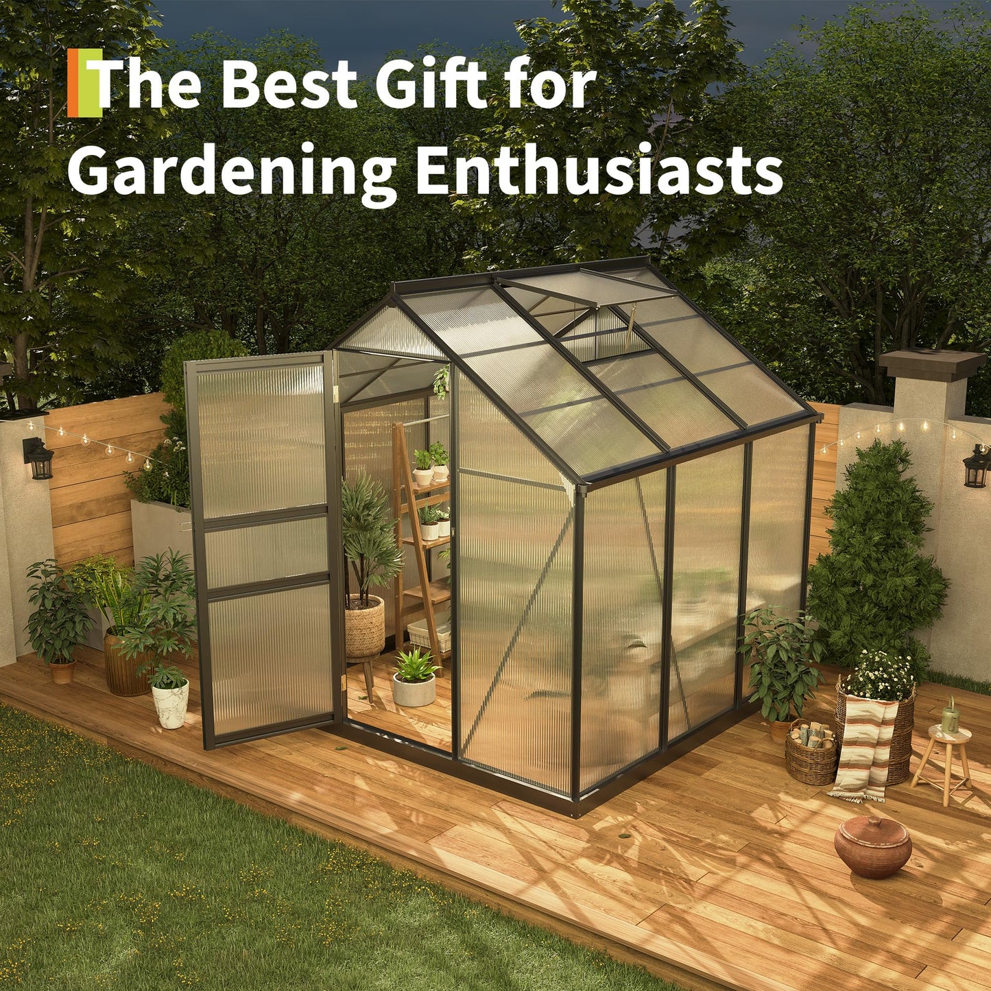 Greenhouses for Outdoors, Polycarbonate Greenhouse with Quick Setup Structure & Roof Vent, Heavy Duty Frame Walk-in Green Houses for Outside Garden Backyard
