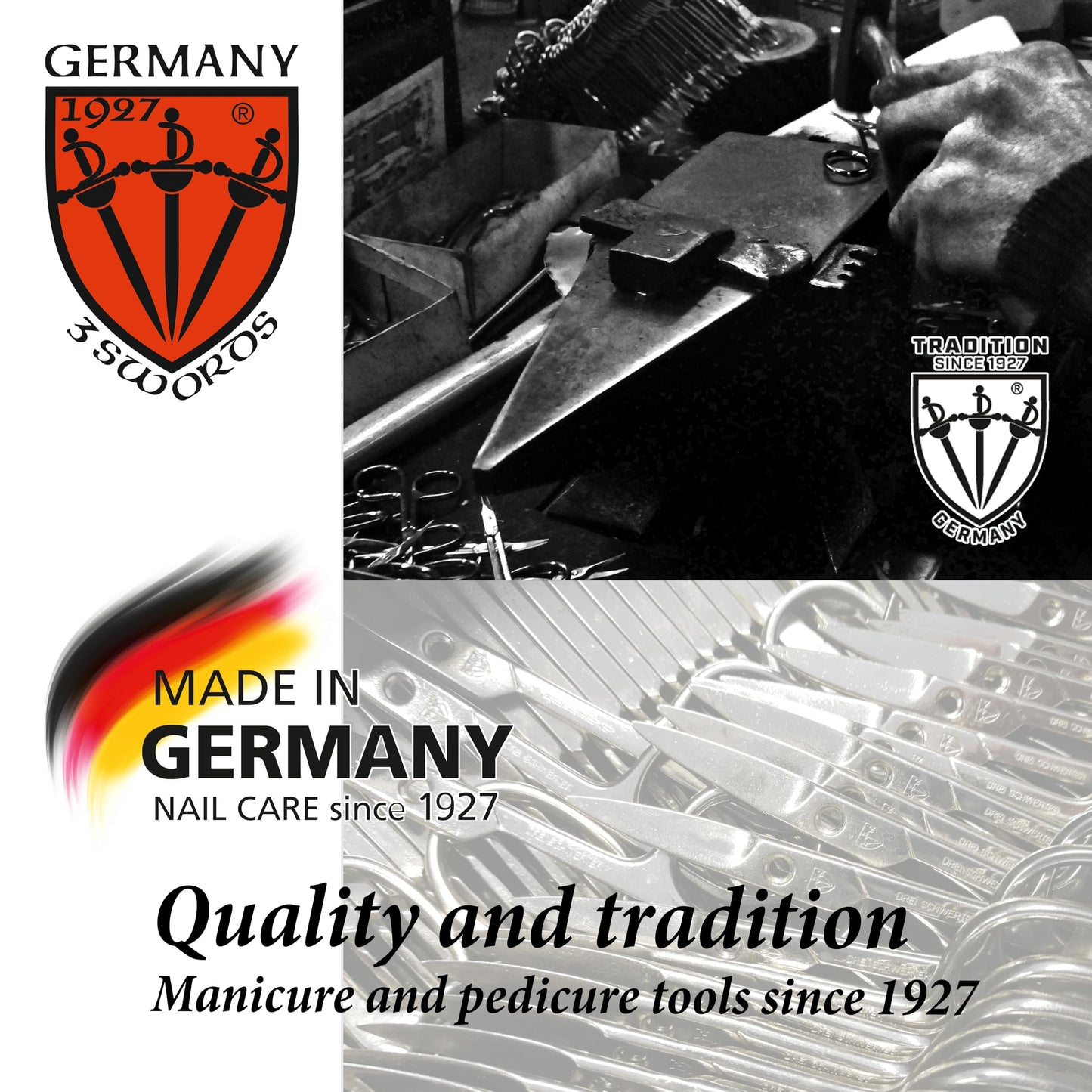 3 Swords Germany – brand quality 8 piece manicure pedicure grooming kit set for professional nail care with synthetic leather case ostrich cognac - Made in Germany