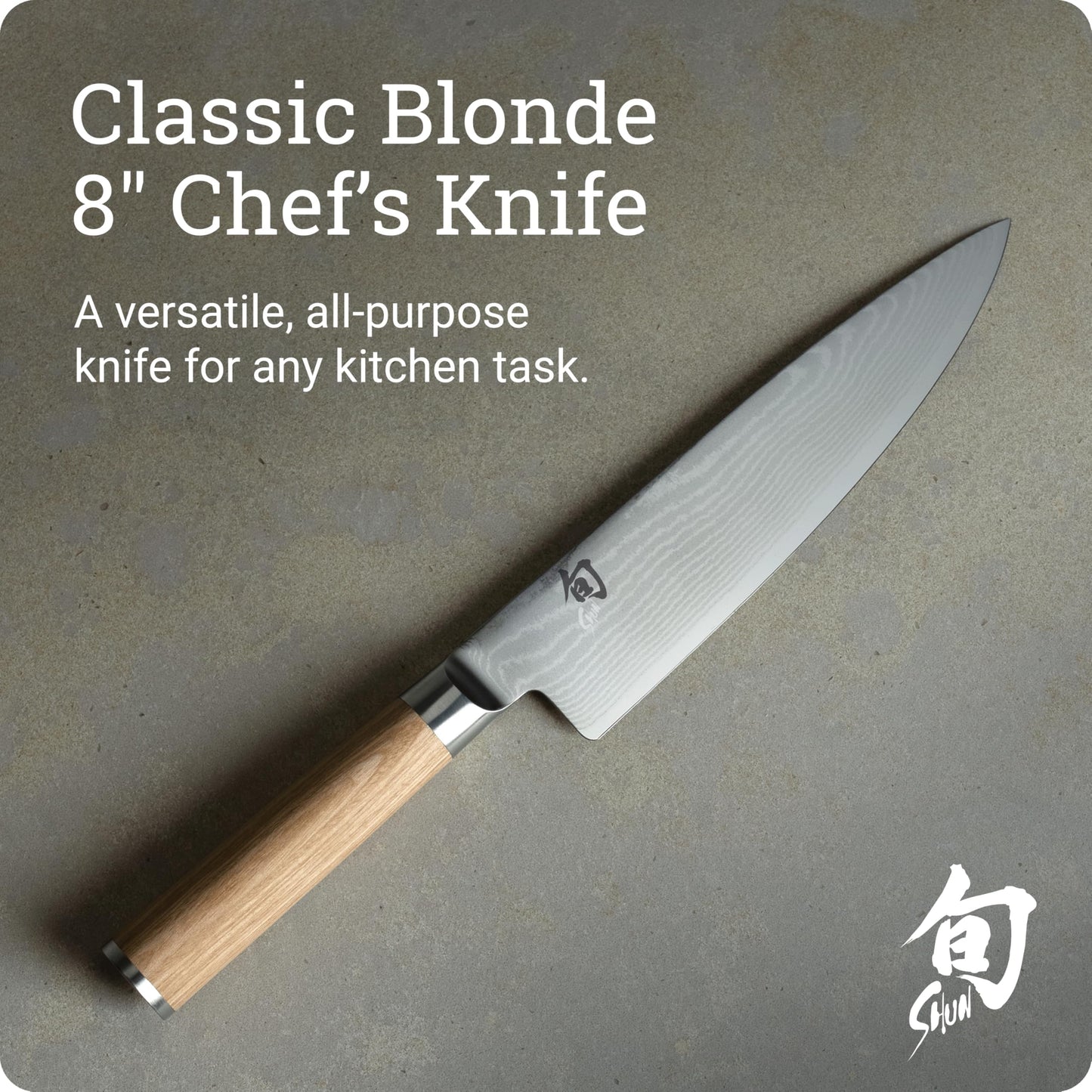Shun Classic Blonde 8" Chef's Knife, Handcrafted Japanese Kitchen Knife for Professional and Home Chefs, VG-MAX Core with Damascus Stainless Steel Cladding, Pakkawood Handle