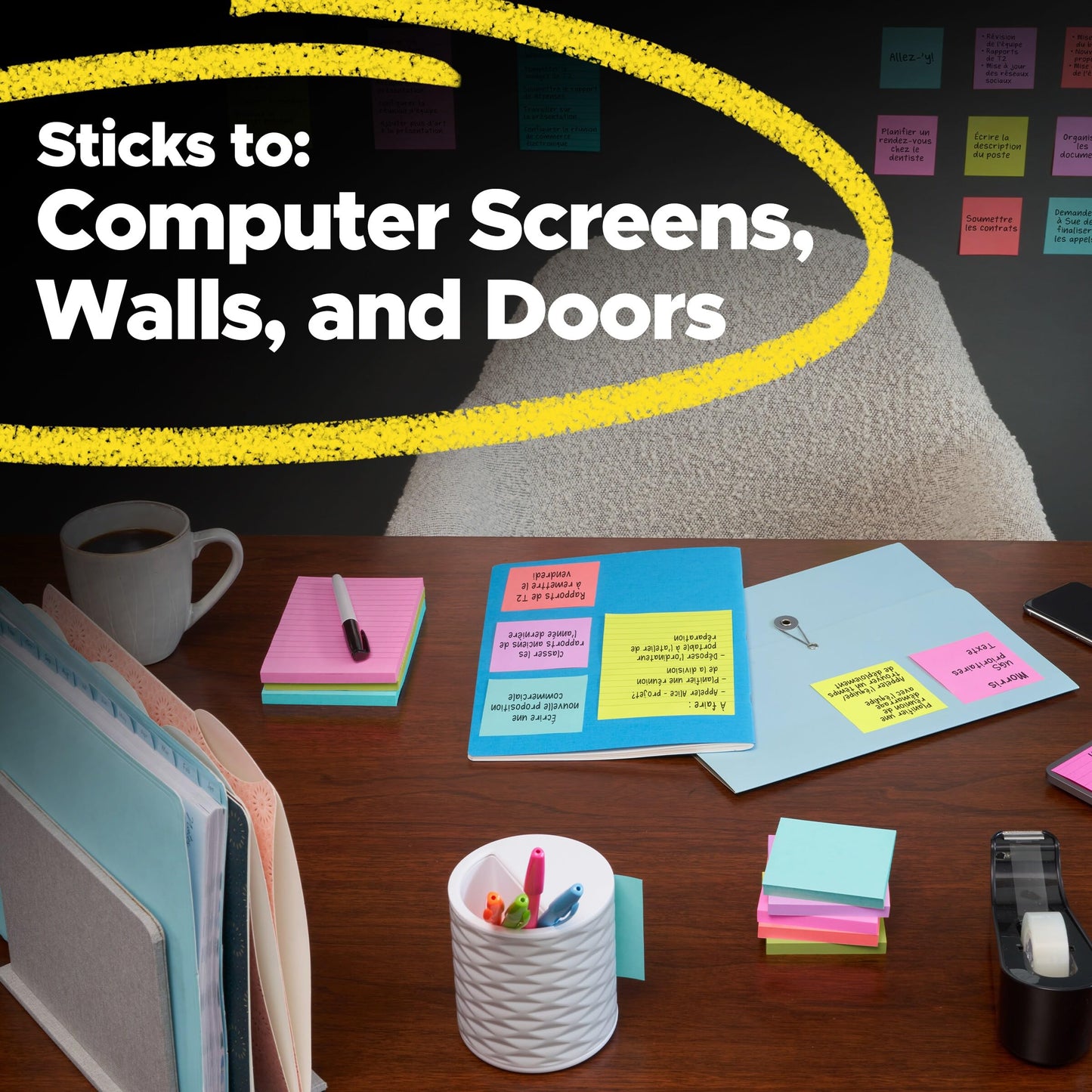 Post-it Super Sticky Notes, 12 Sticky Note Pads, 3 x 3 in., School Supplies, Office Products, 2X the Sticking Power, Supernova Neons Collection