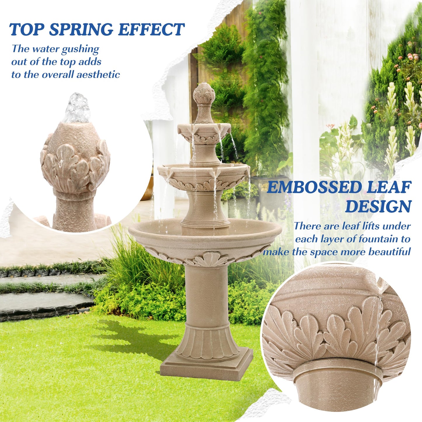 TOBYUL Italian Outdoor Water Fountains Garden Decor - 48.4''H Fountains and Waterfalls Outside, Large Cascading Indoor Floor-Standing Resin Bubbler Fountain Features W/Pump for Patio, Yard and Home