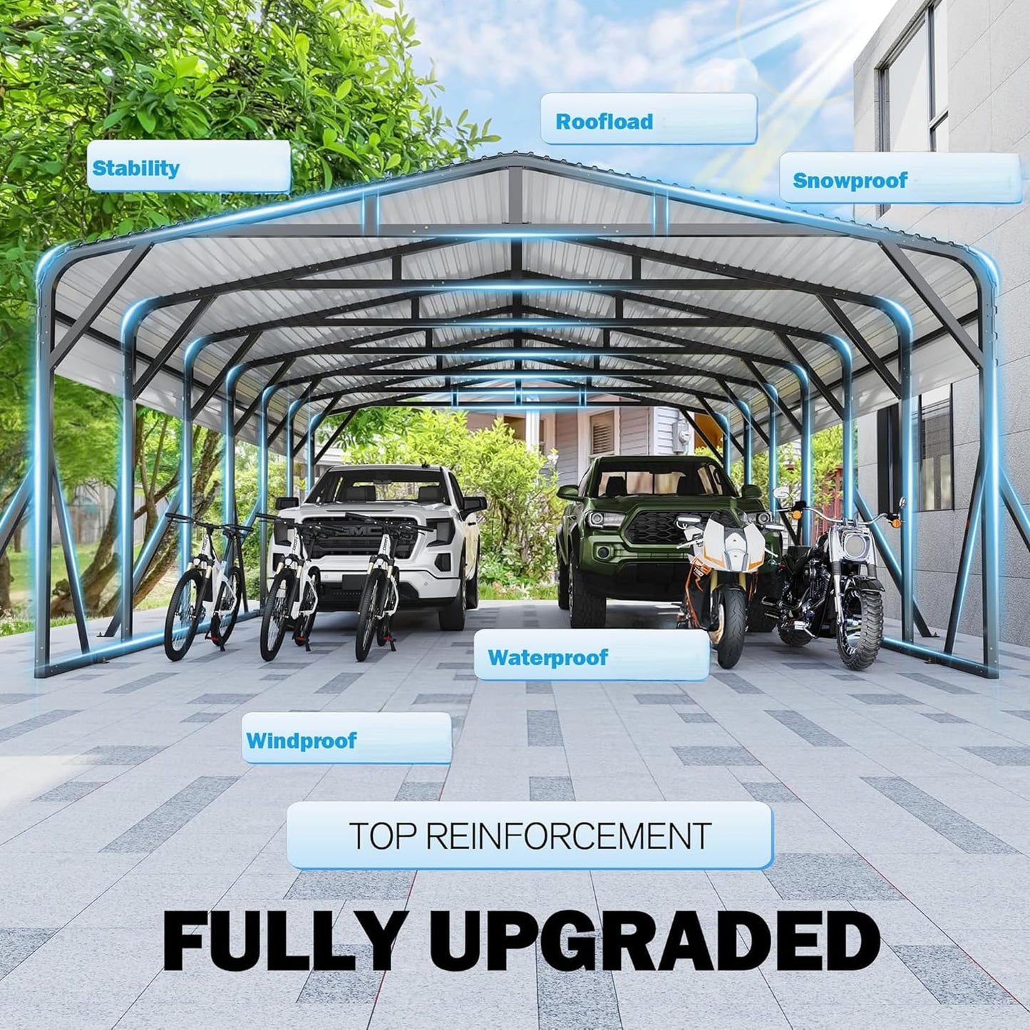 AirWire Carport Canopy 20’X30’ Heavy Duty Car Port Galvanized Steel Roof, Reinforced Stable Triangle Frame for Snowy Windy Metal Carports Enhanced Base Car Tent for Car,RV,Pickup,Boat,Truck,Tractor