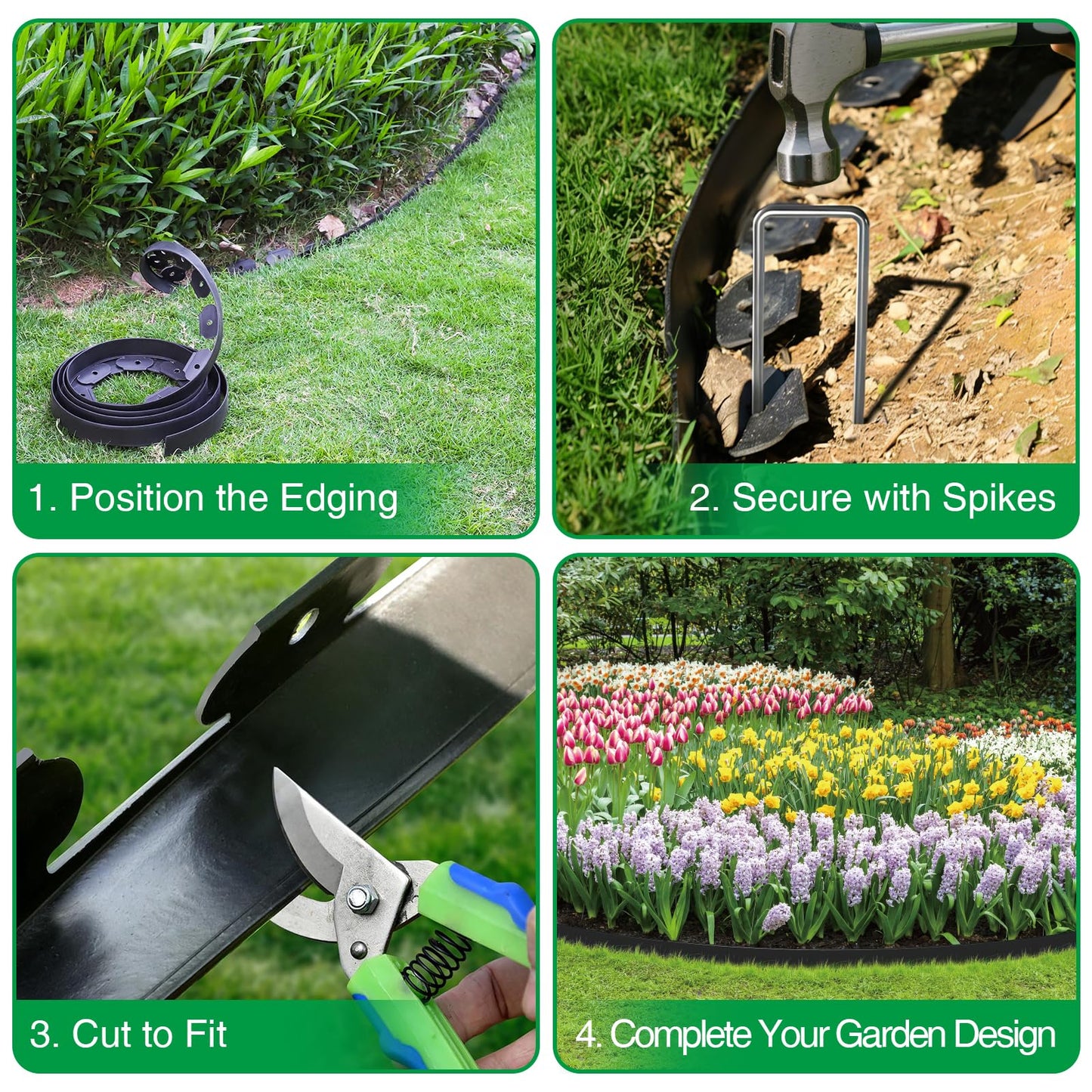 Bonviee 1.5β x 100β Landscape Edging Kit, Garden Edging Coil with 150 Pcs Spikes, No Dig Lawn Border Design