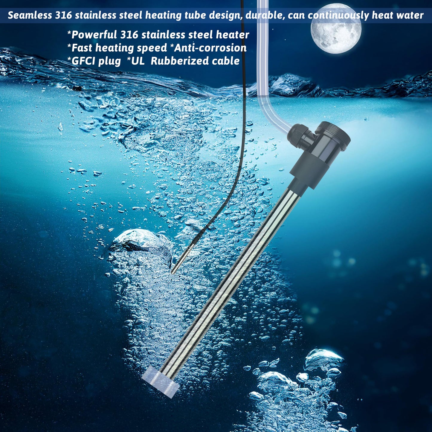 XCLBTFDC 1800W Immersion Water Heater Portable Electric Bathtub & Inflatable Pool Submersible Water Heater with Thermostat, GFCI for Bucket, Swimming Pool, Baptistry, Sap, Above Ground Pool & Hot Tub