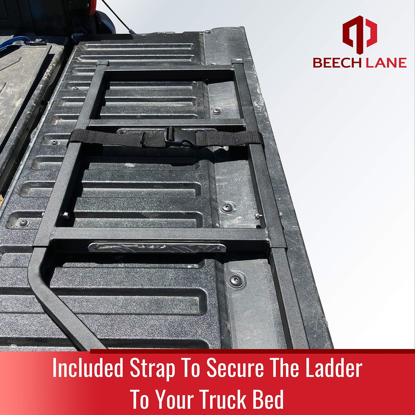 Beech Lane Pickup Truck Tailgate Ladder - Universal Fit, Stainless Steel Self Drilling Hex Screws for Easy Install, Durable Aluminum Step Grip Plates, and Sturdy Rubber Ladder Feet