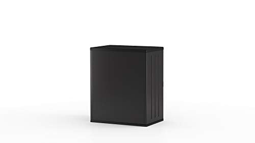 Suncast Heavy-Duty Resin Outdoor Storage Cabinet, 30" W x 20.25" D x 36" H Dark Grey Base Garage Storage Cabinet with Lockable Doors and Metal Reinforced Shelves, Made in The USA