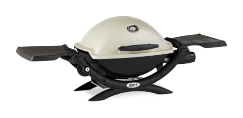 Weber Q1200 Liquid Propane Portable Gas Grill, Titanium – 1‑Burner Travel and Camping Grill with Cast‑Iron Grates & Electronic Ignition (8,500 BTU Burner)