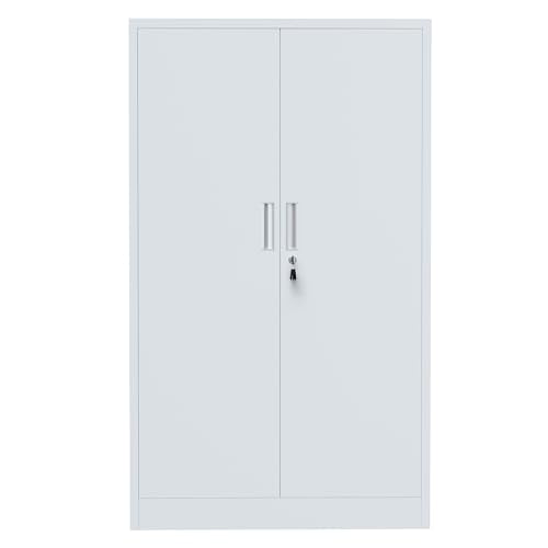 JINKUR Metal Storage Cabinet with Locking Doors and 3 Adjustable Shelves, Lockable Storage Cabinets for Home Office Garage Kitchen Pantry (White)