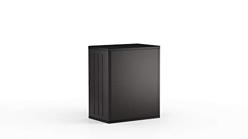 Suncast Heavy-Duty Resin Outdoor Storage Cabinet, 30" W x 20.25" D x 36" H Dark Grey Base Garage Storage Cabinet with Lockable Doors and Metal Reinforced Shelves, Made in The USA