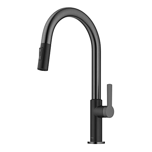 KRAUS Oletto High-Arc Single Handle Pull-Down Kitchen Sink Faucets in Spot Free Black Stainless Steel, Kitchen Faucets with Pull Down Sprayer, KPF-2820MBSFSB
