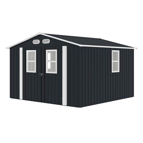 YOPTO 8x8 SF Outdoor Storage Shed,Metal Shed with Lockable Doors & 4 Daylight Windows,Garden Tool Shed w/Air Vents & Sloped Roof, Ideal for Backyard,Patio,Lawn,Dark Gray