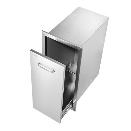 VEVOR Pull-Out Trash Drawer 13.4"W x 25.7"H x 19.6"D Lower Sliding Rails Steel Roll-Out Trash Bin Pull-Out Tray Outdoor Handled Kitchen Trash Drawer for BBQ Island Grill Station Trash Can NOT Included