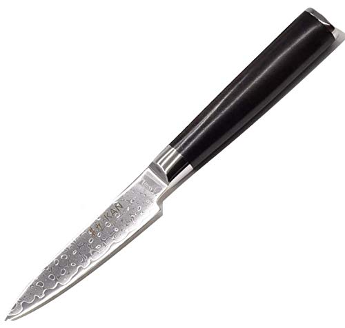KAN Core Basic Set: 8-inch Chef Knife (hammered finish), 6-inch Santoku, 3.5-inch Paring knife - Ebony wood handles