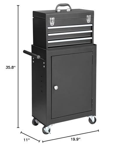 GSTANDARD APTB202B Torin Rolling Garage Tool Cabinet: Detachable 3 Drawer Tool Chest with Large Storage Cabinet and Adjustable Shelf, Black