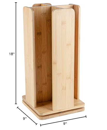 Restaurantware Restpresso 9 x 18 Inch Coffee Cup and Lid Organizer 1 Revolving Cup and Lid Holder - 4 Section Countertop Natural Bamboo Cup and Lid Dispenser For Restaurants Homes or Offices