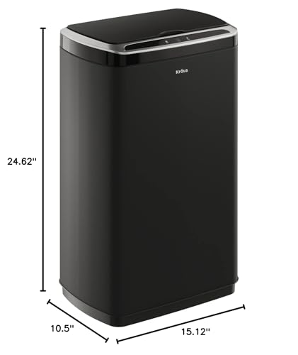 Kraus GarbagePro Rectangular 13 Gallon Hands-Free Motion Sensor Trash Can Battery Operated in Matte Black Finish with SoftShut Touchless Lid, KTCS-10MB