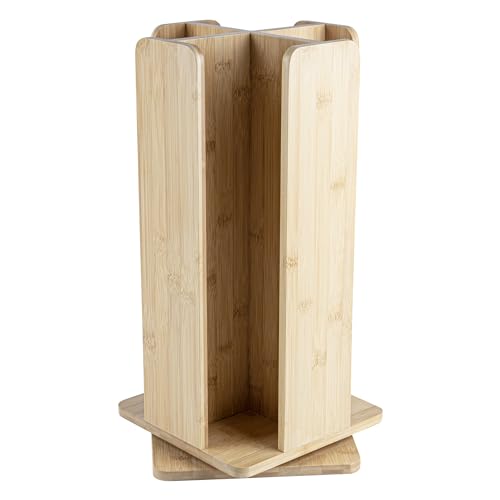 Restaurantware Restpresso 9 x 18 Inch Coffee Cup and Lid Organizer 1 Revolving Cup and Lid Holder - 4 Section Countertop Natural Bamboo Cup and Lid Dispenser For Restaurants Homes or Offices