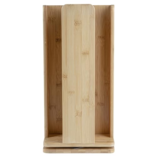 Restaurantware Restpresso 9 x 18 Inch Coffee Cup and Lid Organizer 1 Revolving Cup and Lid Holder - 4 Section Countertop Natural Bamboo Cup and Lid Dispenser For Restaurants Homes or Offices