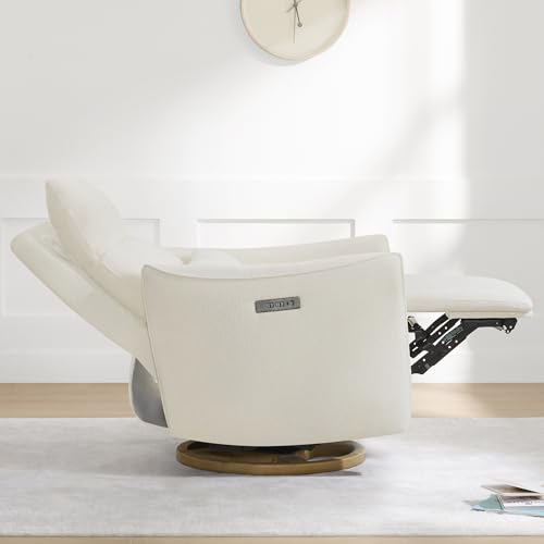 CHITA Swivel Rocker Recliner Chair, Power Nursery Glider Recliner, Nursery Rocking Chair with Adjustable Power Headrest, FSC Certified, Solid Wood Base, Cream
