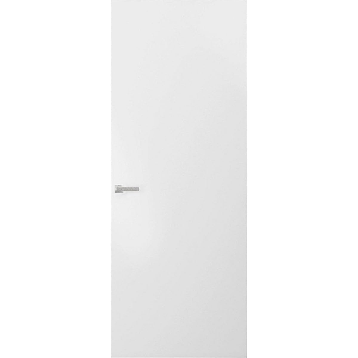 SARTODOORS Interior Invisible Solid Hidden Door with Handle | Planum 0010 Primed with Silver Hidden Frame 30" x 84" Right-Hand Outswing | Concealed Hinges Lock Handle | Modern Wood Frameless Doors