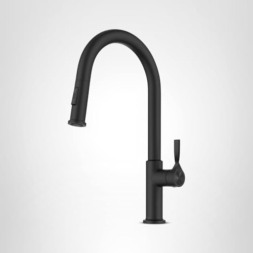 KRAUS Torak Pull Down Kitchen Faucet in Matte Black with 2 Function Sprayer, Pre-Attached Water Lines, and Mounting Hardware, KPF-2840MB