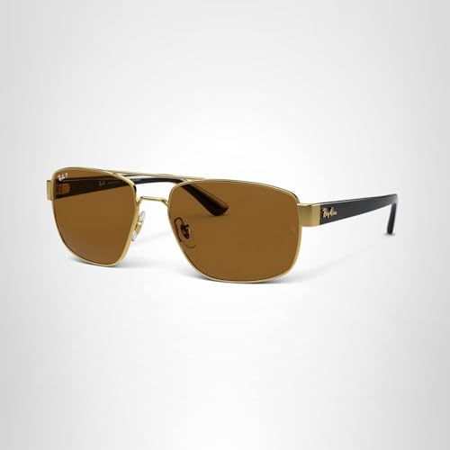 Ray-Ban Unisex RB3663 Metal Rectangular Sunglasses, Gold/Polarized B-15 Brown, 60 mm