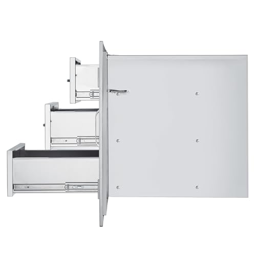 VEVOR BBQ Island Drawers 38.1W x 22.6H x 20.8D, Outdoor Kitchen Door Drawer Combo Cabinets, BBQ Access Door/Triple Drawers Combo, Stainless Steel Handles, Perfect for BBQ Island Patio Grill Station