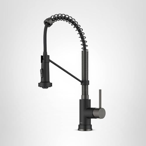 KRAUS Bolden Commercial Style 2-Function Single Handle Pull Down Kitchen Faucet in Matte Black/Black Stainless, KPF-1610MBSB (Pack of 1)