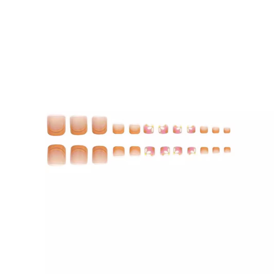 CTTHNBD Almond Press on Nails Medium & Square Press on Toenails Set, Flower Fake Nails, Spring False Nails Kit - for Women 48 Pcs