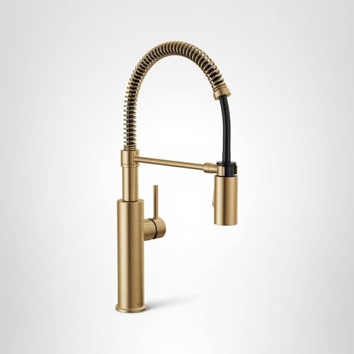 Delta Antoni Pro Style Commercial Kitchen Faucet with Pull Down Sprayer, Single Hole Brushed Gold, Single Handle, Champagne Bronze 18803-CZ-DST