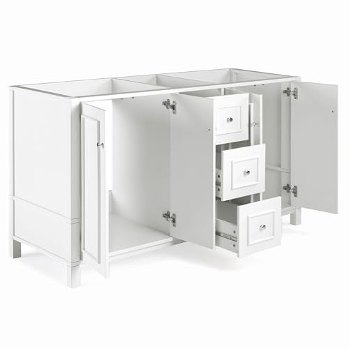 Alaterre Furniture Williamsburg 60 Inch Double Sink Bathroom Vanity - Freestanding Cabinet Without Top - Large Soft-Close Wood Vanity (White)