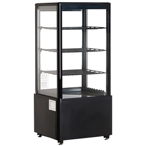 VEVOR XC-78L(1R) Cake Refrigerated 3 Cu.Ft./85L Countertop Pastry, Commercial Display Case with LED Lighting, TURBO, Frost-Free Air-Cooling, Locked Door for Bakery, 18.8 x 16.9 x 38 in, Black