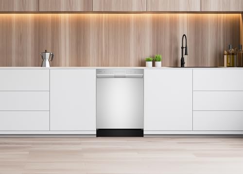 Sharp SDW6504MS Stainless Steel Dishwasher, 24-inch Pocket Handle, 52 dB, Hybrid Tub, 12 Place Settings, 5 Cycles, Heated Dry