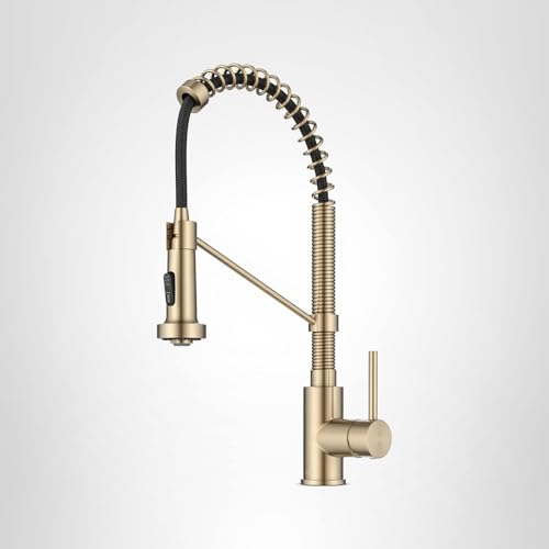 KRAUS Bolden Commercial Style 2-Function Single Handle Pull Down Kitchen Faucet in Spot-Free Antique Champagne Bronze, KPF-1610SFACB