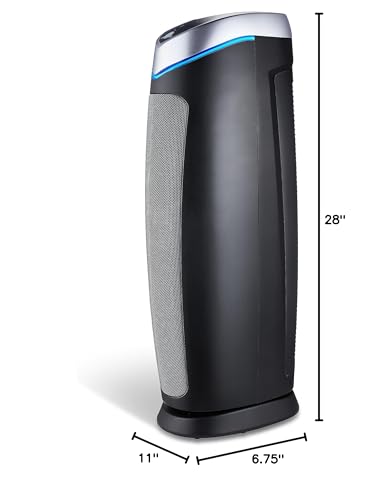 GermGuardian 5-In-1 HEPA Air Purifier for Home, Large Rooms Up To 915 Sq. Ft. with HEPA Pet Air Filter, UV-C Light & Odor Reduction, AC5250PT, 28" Tower, Gray