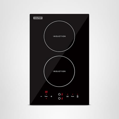 Empava Electric Stove Induction Cooktop Vertical with 2 Burners Vitro Ceramic Smooth Surface Glass in Black 120V, 12 Inch