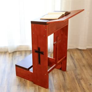 Volowoo Prayer Bench Stool,Solid Wood Prayer Kneeler with Bench and Folding Table Top in Home,Church Prayer Table Chair Padded Kneeler Shelf for Kneeling at Home,Religious Gifts