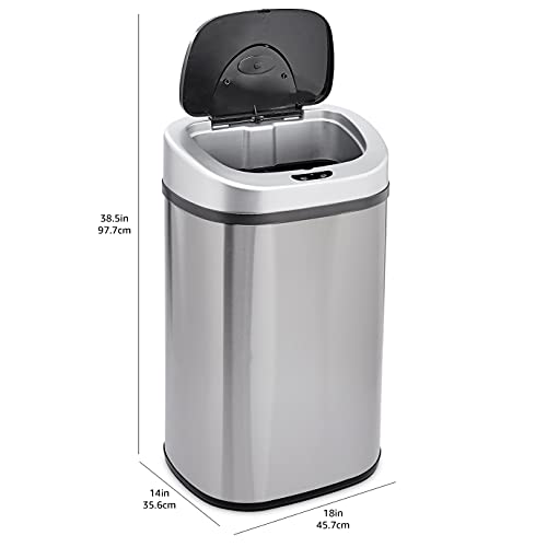 Amazon Basics Automatic Dual Compartment Trash Can with Lid, Hands-Free, Fingerprint Resistant, Odor Control, Stainless Steel, D-Shaped, 80 l, 2 Bins