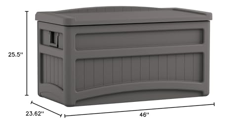 Suncast Outdoor Storage Box - 73 Gallon Stoney Resin Deck Box with Wheels, Handles, and Seat, Heavy-Duty Indoor/Outdoor Storage Bench for Patio Cushions, Shoes, Pool & Garden Gear