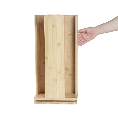 Restaurantware Restpresso 9 x 18 Inch Coffee Cup and Lid Organizer 1 Revolving Cup and Lid Holder - 4 Section Countertop Natural Bamboo Cup and Lid Dispenser For Restaurants Homes or Offices