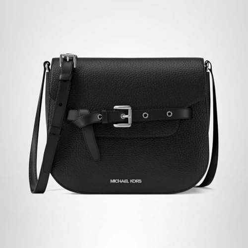 Michael Kors Women's Emilia Small Saddle Crossbody Bag, Black/Pebbled Leather, One Size