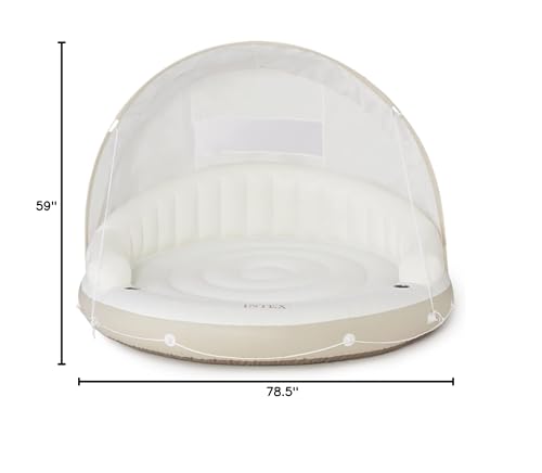 INTEX 58292EP Canopy Island Inflatable Pool Float: Comfortable Lounge Surface – Built-in Cup Holders – Detachable Sunshade – 440lb Max Weight Capacity – 78.5" x 59"