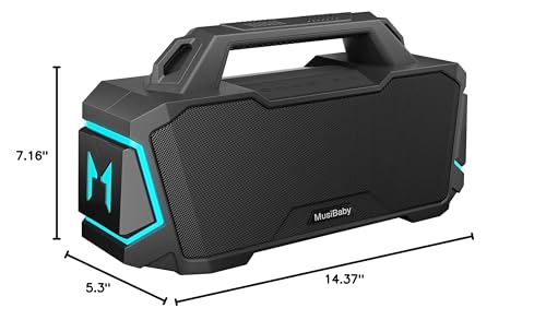 Bluetooth Speaker,Musibaby M1 Portable Bluetooth Speakers:Loud Stereo Sound with Subwoofer,Deep Bass,IPX6 Waterproof,Wireless Speaker with BT5.3,Dual Pairing,24H+ Playtime for Outdoor,Beach(Blk)