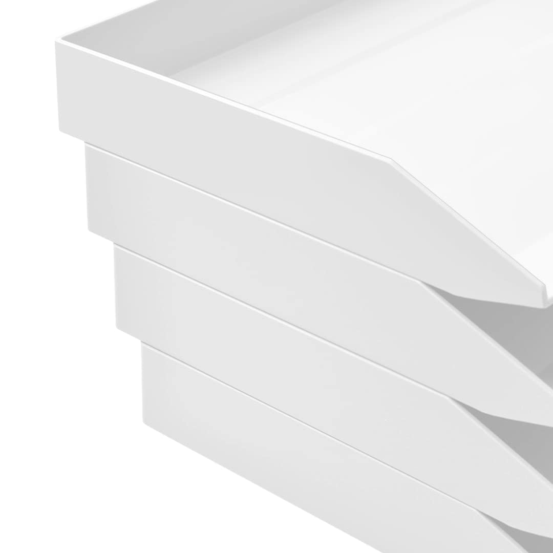 Acrimet 2 Tier Paper Organizer Letter Tray – Plastic Stackable Desk File Organizer, Side Load Paper Sorter for Letter/A4 Office File Folder Holder – White