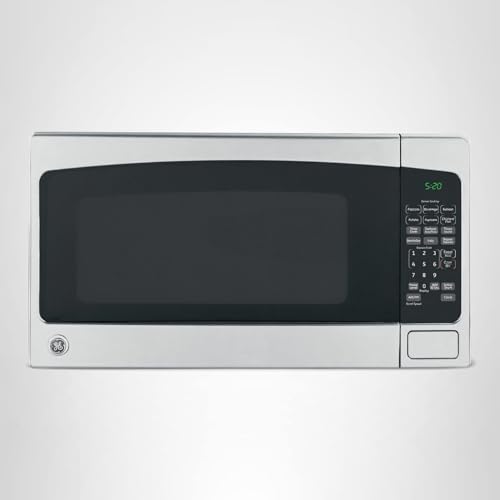 GE Countertop Microwave Oven,1, 200-watt Capacity, 2.0 Cubic Ft., 8 Auto Setting Cooking Settings, Child-Lock Technology, Kitchen Essentials for the Countertop, Dorm Room or Apartment, Stainless Steel