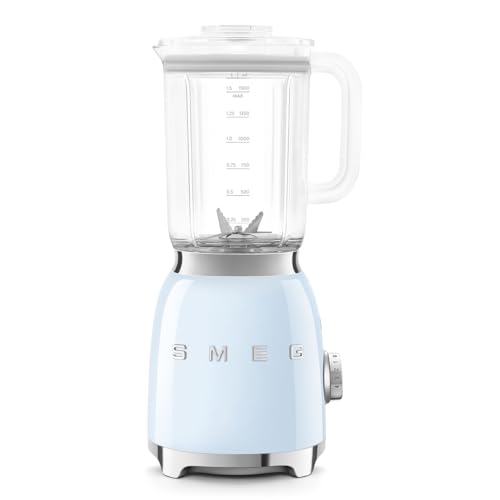SMEG BLF03 Retro Style Blender – 600W Countertop Blender with 48 oz BPA-Free Jug, 3 Speeds + Pulse, Ice Crush & Smoothie Functions – 50s-Inspired Design-Pastel Blue
