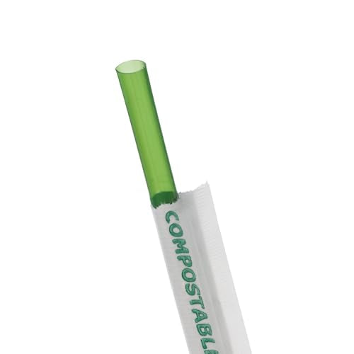 Eco-Products Compostable Paper Wrapped Plastic Straws, 7.75" Long, 5mm Diameter, Case of 9600, Green Disposable Plant Based PLA Plastic, Standard Sized Drinking Straws, ASTM Compliant, BPI-Certified
