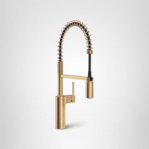 Moen Inara Bronzed Gold Spring Pulldown Kitchen Faucet with Pre-Rinse and Power Boost, Modern Kitchen Faucet, One-Handle Easy Installation, 87863BZG