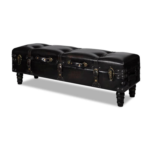 HPUYRFG Dark Brown Travel Trunk Storage Bench 43.7" with Faux Leather Seat and Wooden Frame