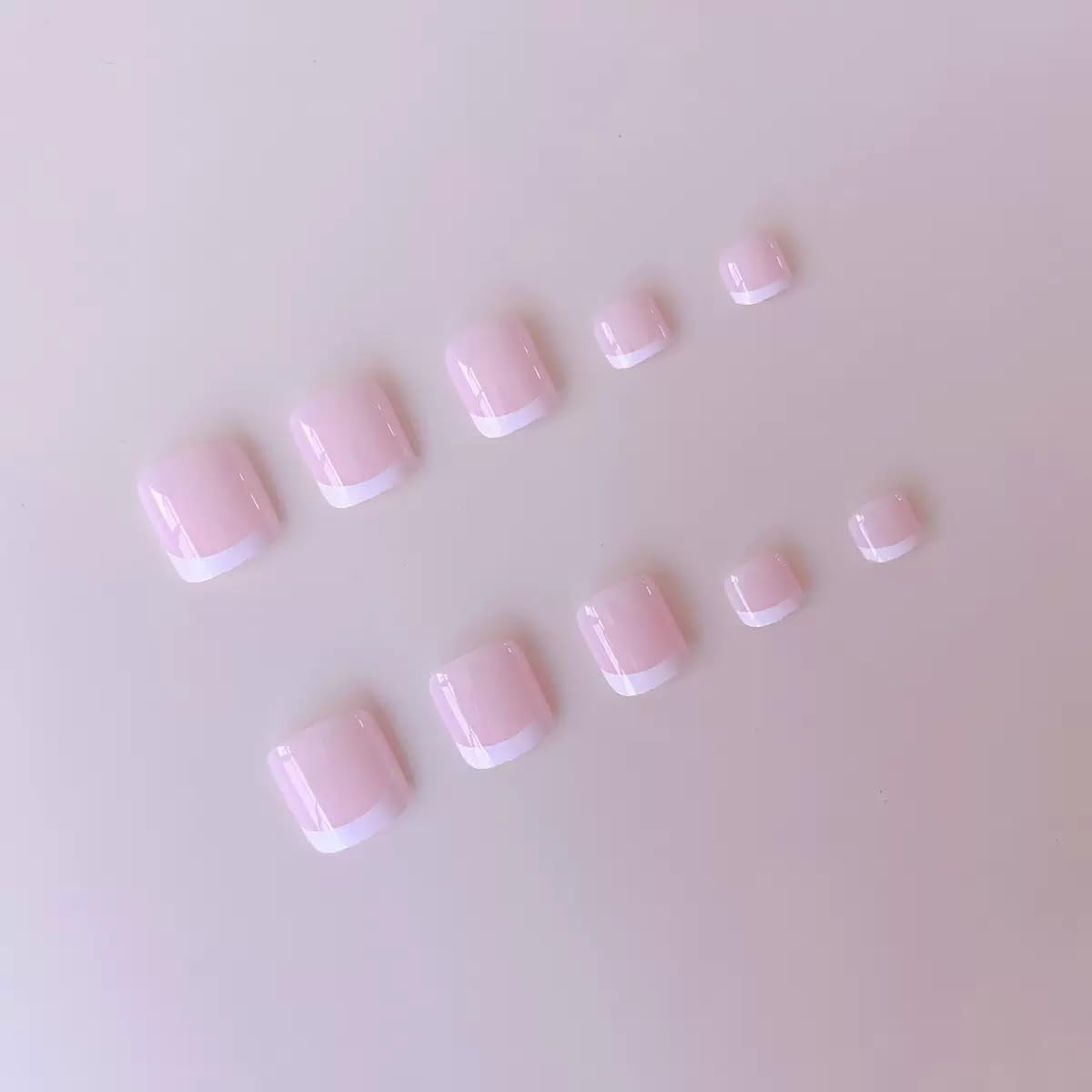 CTTHNBD Medium Press on Nails Square & Press on Toenails Set, White French Tip Fake Nails, Glossy Full Cover Stick on - for Women 48 Pcs